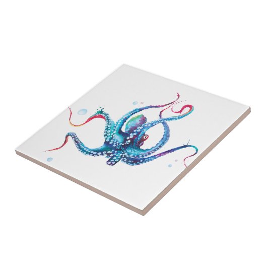 Elegantes Aquarellon Octopus Keramik Tile Fliese (Seite)