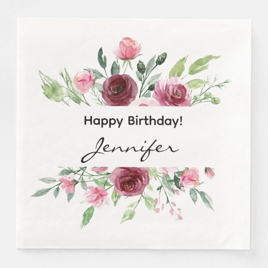 Elegantes Aquarellpapier Rose Napkin Serviette (Vorderseite)