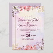 Elegantes Aquarellpinke und Lila Hochzeitsinvit Einladung (Vorne/Hinten)