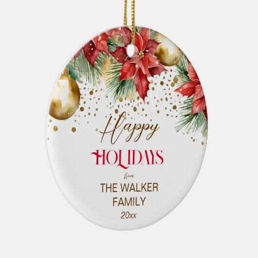 Elegantes Aquarellpoinsettia Weihnachtsfest Foto Keramik Ornament (Rechts)