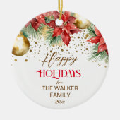 Elegantes Aquarellpoinsettia Weihnachtsfest Foto Keramik Ornament (Vorne)