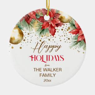 Elegantes Aquarellpoinsettia Weihnachtsfest Foto Keramik Ornament