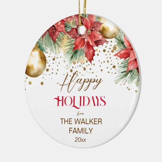 Elegantes Aquarellpoinsettia Weihnachtsfest Foto Keramik Ornament (Links)