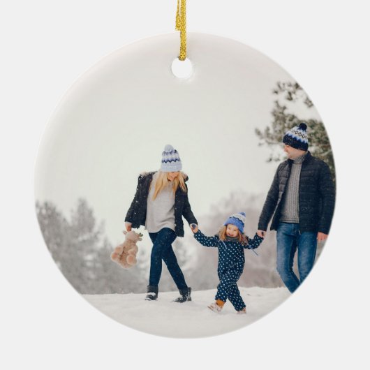 Elegantes Aquarellpoinsettia Weihnachtsfest Foto Keramik Ornament (Hinten)