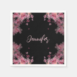 Elegantes Aquarellschwarz magnolia blühend Serviette