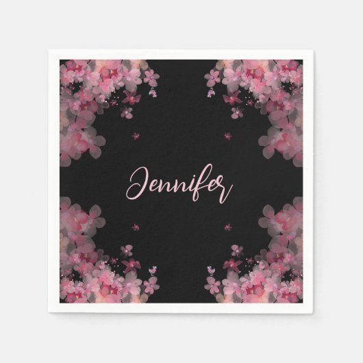 Elegantes Aquarellschwarz magnolia blühend Serviette (Vorderseite)