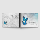 Elegantes Aquarellsilber und Blauer Schmetterling Gästebuch (Voll)