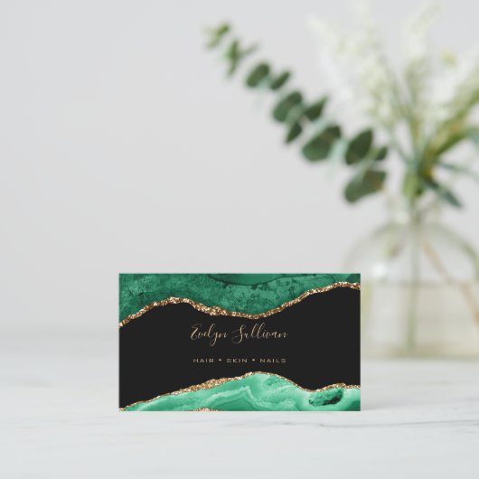 elegantes Aquarellsmaragdgrün Visitenkarte (Stehend Vorderseite)