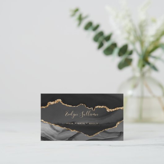 elegantes Aquarellspiel in Schwarz und Gold Visitenkarte (Stehend Vorderseite)