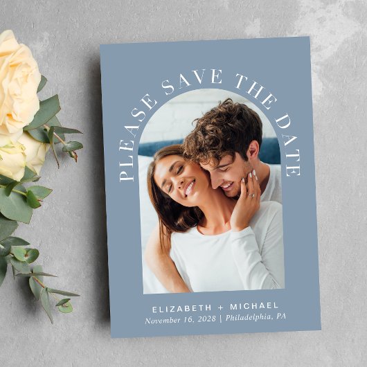 Elegantes Arch Foto Dusty Blue Save The Date