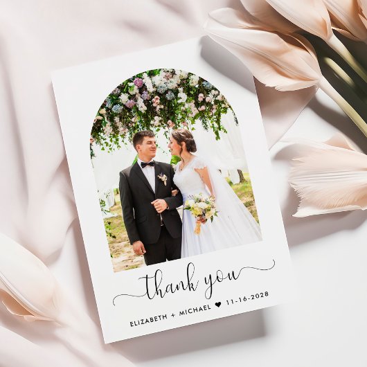 Elegantes Arch Foto Hochzeit Dankeskarte