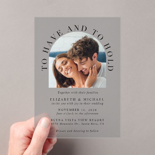 Elegantes Arch Foto Hochzeit Mattiert Acryleinladungen (Insitu (Handheld))