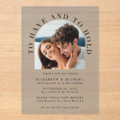 Elegantes Arch Foto Hochzeit Mattiert Acryleinladungen (Vorderseite)