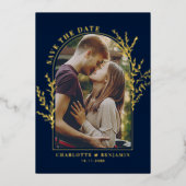 Elegantes Arch-Foto Hochzeit Sichern Sie das Datum Folieneinladung (Vorderseite)