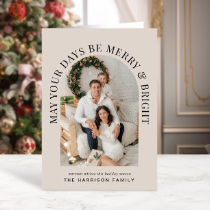 Elegantes Arch Foto Merry Bright Taupe Weihnachten Karte
