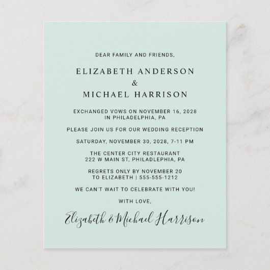 Elegantes Arch Foto Mint Wedding Reception einlade (Rückseite)