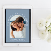 Elegantes Arch Foto QR Code Dusty Blue Wedding Einladung