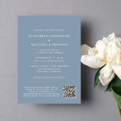 Elegantes Arch Foto QR Code Dusty Blue Wedding Einladung
