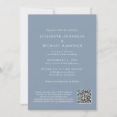 Elegantes Arch Foto QR Code Dusty Blue Wedding Einladung (Rückseite)