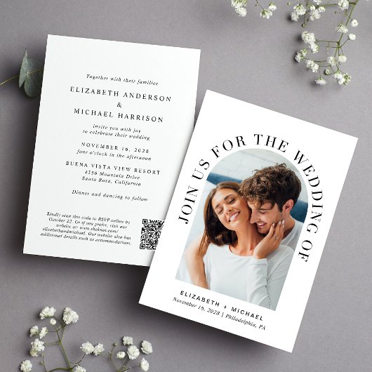 Elegantes Arch Foto QR Code Hochzeit Einladung
