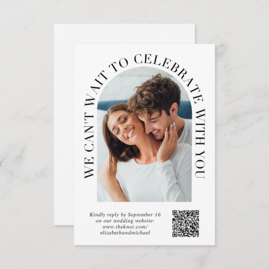 Elegantes Arch Foto QR Code Hochzeit RSVP Karte (Vorne/Hinten)