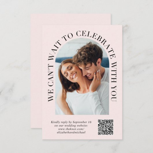 Elegantes Arch Foto QR Code Rosa Hochzeit RSVP Karte (Vorne/Hinten)