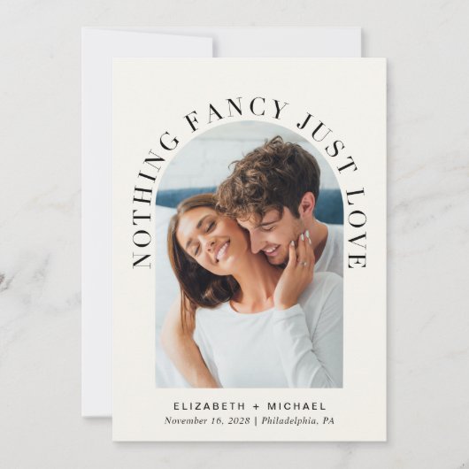 Elegantes Arch Foto QR Cream Lässige Hochzeit Einladung (Vorderseite)