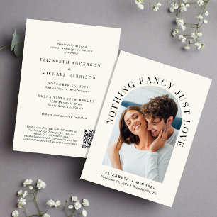 Elegantes Arch Foto QR Cream Lässige Hochzeit Einladung