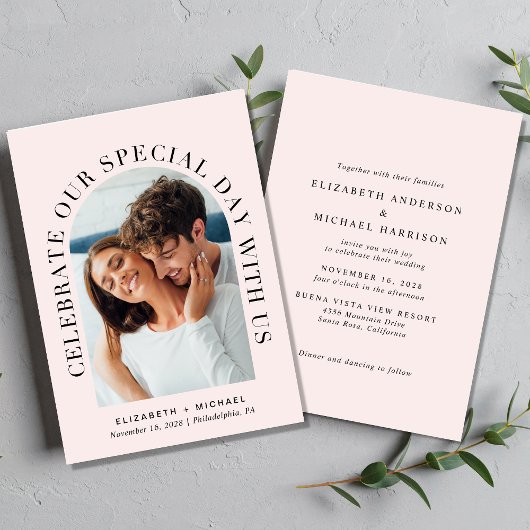 Elegantes Arch Foto Rosa Hochzeit Einladung