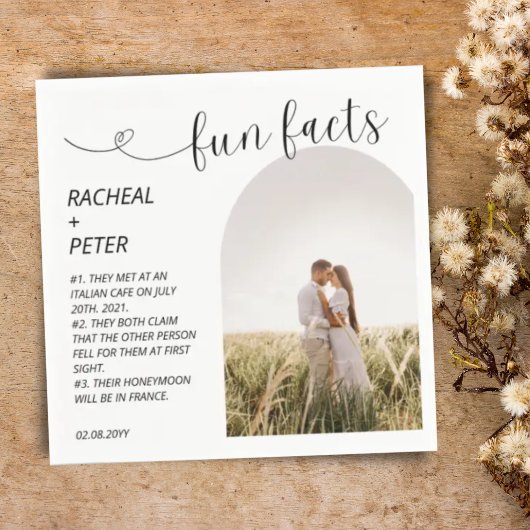 Elegantes Arch Foto Skript White Fun Fakts Hochzei Serviette