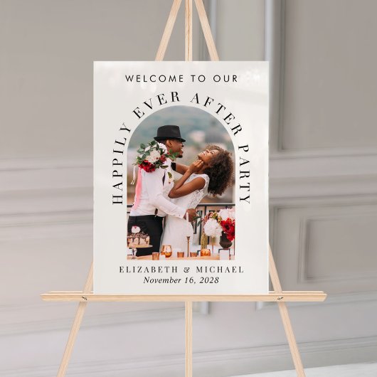 Elegantes Arch Foto White Wedding Empfang Acrylschild