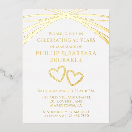 Elegantes Arch Golden 50. Hochzeitliches Jubiläum Folie Einladungspostkarte (Vorderseite)