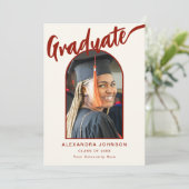 Elegantes Arch Graduate Foto Burnt Orange Script Ankündigung (Stehend Vorderseite)