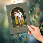 Elegantes Arch Green Gold Foto Feiertagskarte