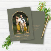 Elegantes Arch Green Gold Foto Feiertagskarte