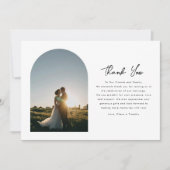Elegantes Arch Minimal Script Foto Hochzeit Dankeskarte (Vorderseite)