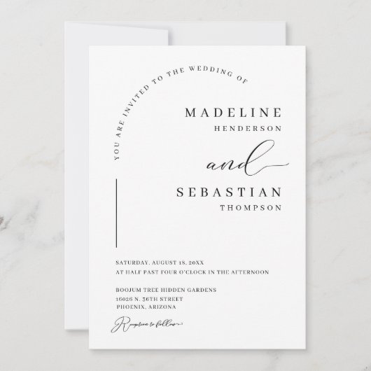 Elegantes Arch Modernes Minimal-Hochzeitsstichtal Einladung (Vorderseite)