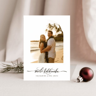 Elegantes Arch Script Mele Kalikimaka Newlywed Fot Feiertagskarte