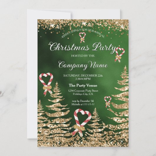 Elegantes Arched Gold Glitzer Pine Corporate Party Einladung (Vorderseite)