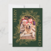 Elegantes Arched Green Gold Foto Feiertagskarte (Vorderseite)