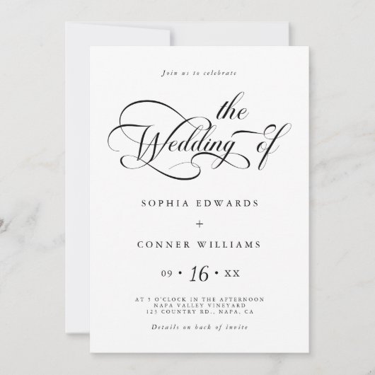 Elegantes Armskript Hochzeit in einem Einladung (Vorderseite)