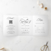 Elegantes Armskript Hochzeit Schwarz-Weiß Dreifach Gefaltete Einladung (Innenseite)