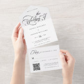 Elegantes Armskript Wedding Black & White All In One Einladung (Abreißen)