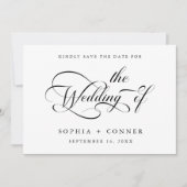 Elegantes Armskript Wedding Black & White Save The Date (Vorderseite)