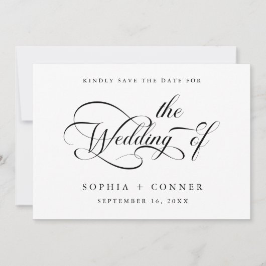 Elegantes Armskript Wedding Black & White Save The Date (Vorderseite)