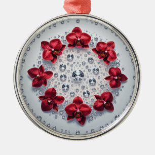 Elegantes Arrangement mit Roten Orchideen Ornament Aus Metall