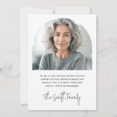 Elegantes Arsch Klassisches Weiß Foto Beerdigung B Dankeskarte (Rückseite)