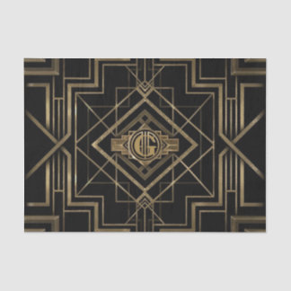 Elegantes Art Deco 1920er Black & Gold Tissue Pape Seidenpapier