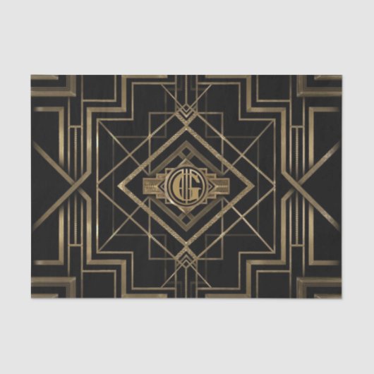 Elegantes Art Deco 1920er Black & Gold Tissue Pape Seidenpapier (Vorderseite)