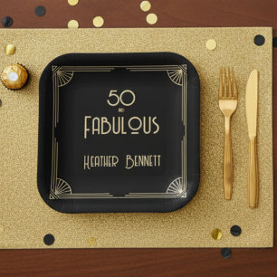 Elegantes Art Deco 50 und fantastischer Geburtstag Pappteller